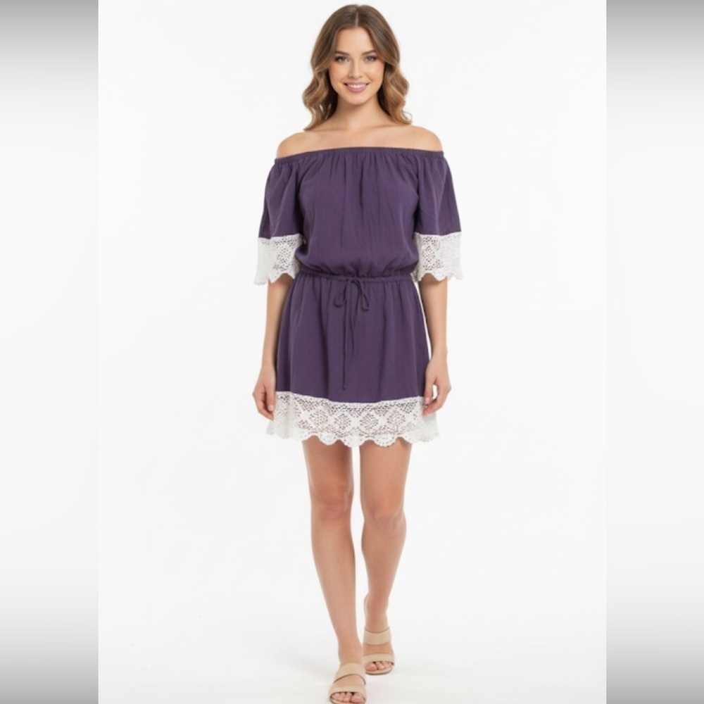 Umgee small oversized purple drawstring dress